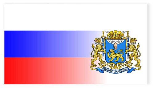 Wappen Pskow auf Landesflagge