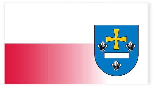 Wappen Skierniewice auf Landesflagge.