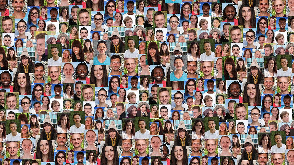 Symbolbild Migration, viele Gesichter von Menschen