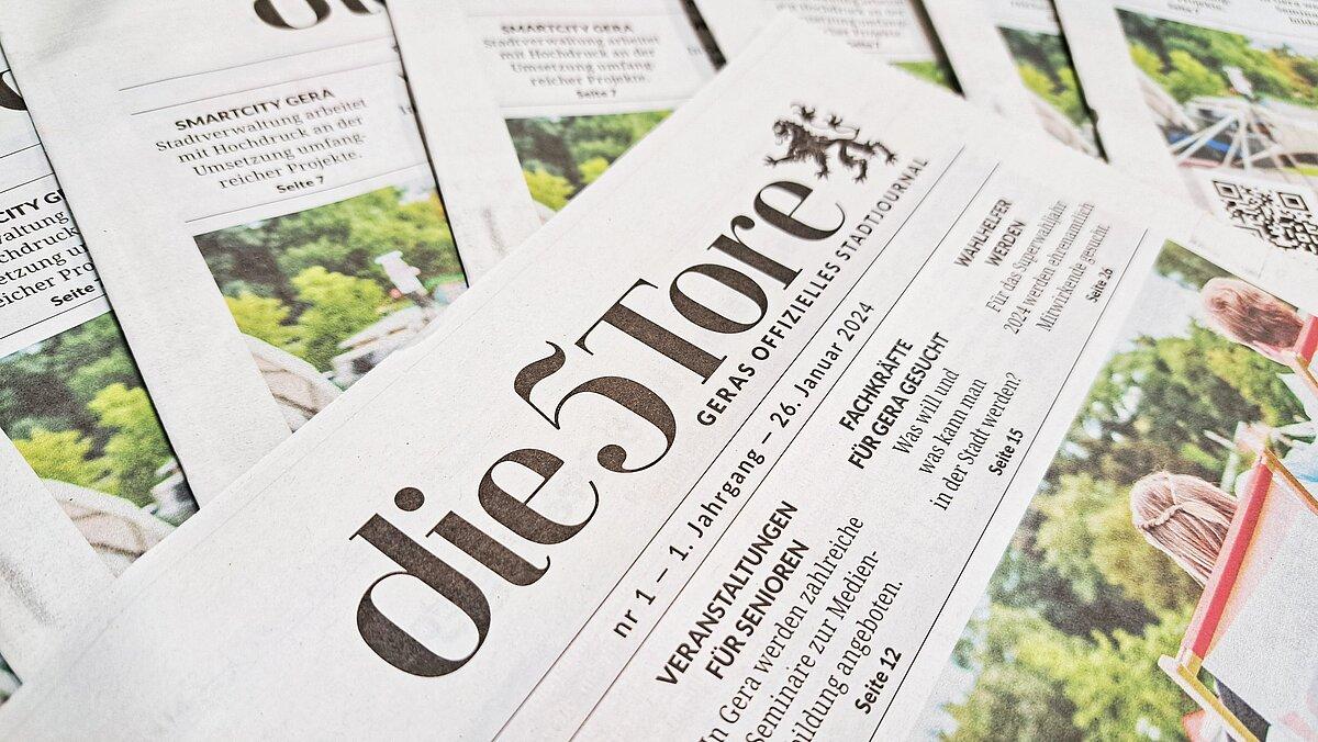 Die Titelseite des neuen Stadtjournals "die 5 Tore". © Stadt Gera