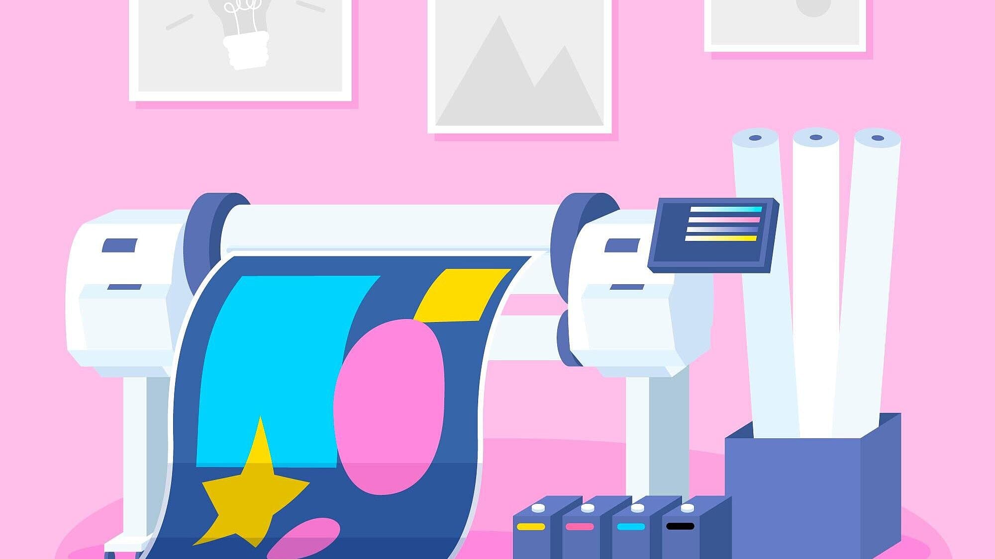 Pinker Hintergrund mit einem Laserscheiddrucker. © Freepik!