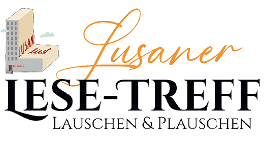 Logo der Lusaner Stadtteilbibliothek, Schriftzug in Orange und Schwarz. © Canva