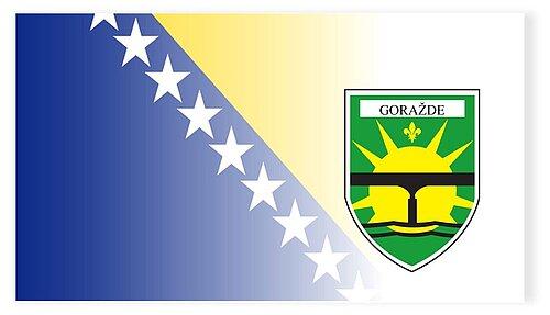 Wappen Goražde auf Landesflagge.