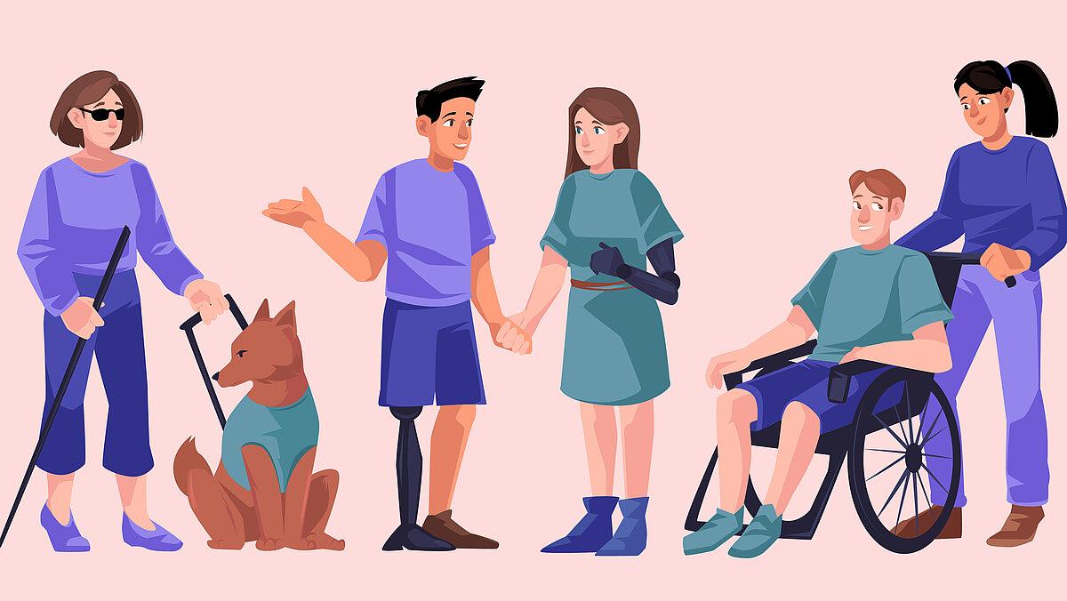 Menschen mit unterschiedlichen Beinträchtigungen. © Adobe Stock
