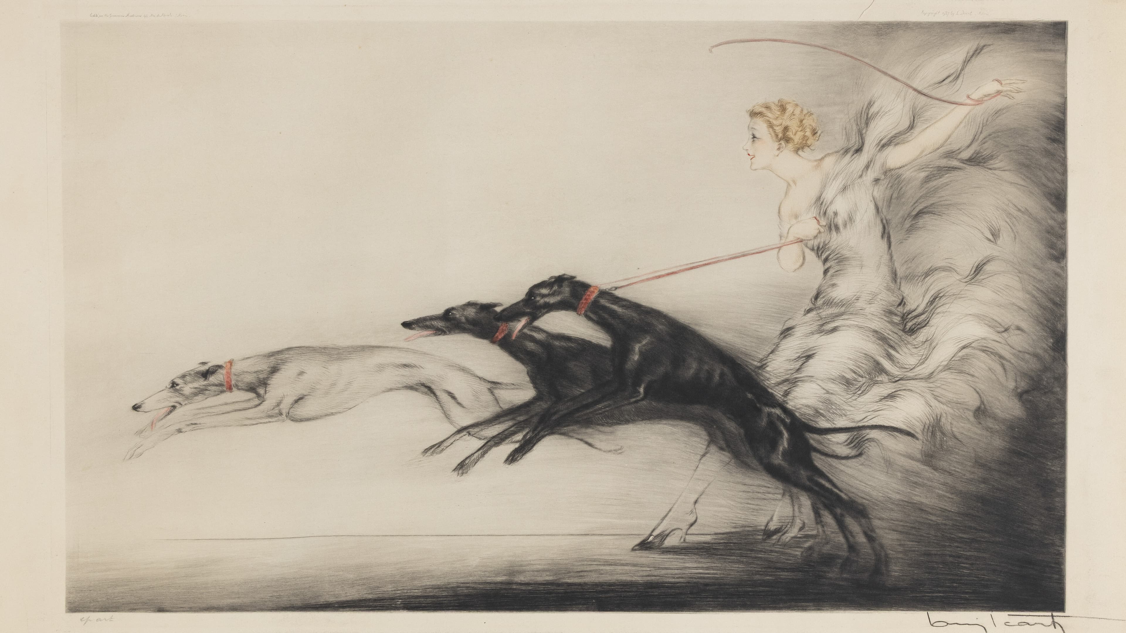 Louis Icart, Speed, 1927, Radierung, Aquatinta, Kolorierung. © Kunstsammlung Gera