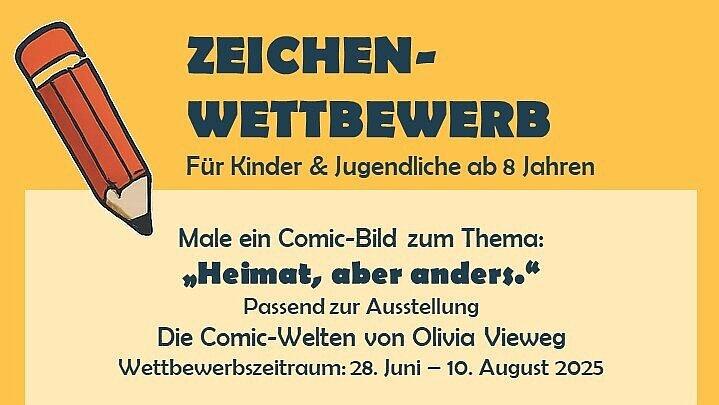 Plakat zum Zeichen-Wettbewerb zur Ausstellung "Heimat, aber anders. Comic- Welten von Olivia Vieweg". © Stadt Gera / Stadtmuseum