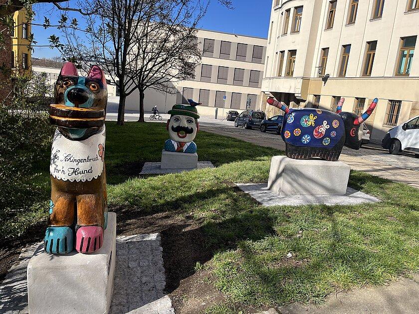 Drei Holzplastiken in der Innenstadt. © Stadt Gera