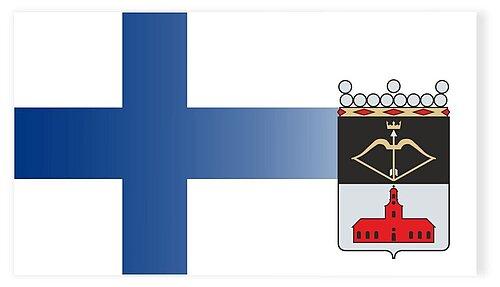 Wappen Kuopio auf Landesflagge.