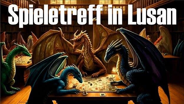 mehrere Drachen sitzen um einen Tisch und spielen ein Brettspiel. © Aria KI / Opera