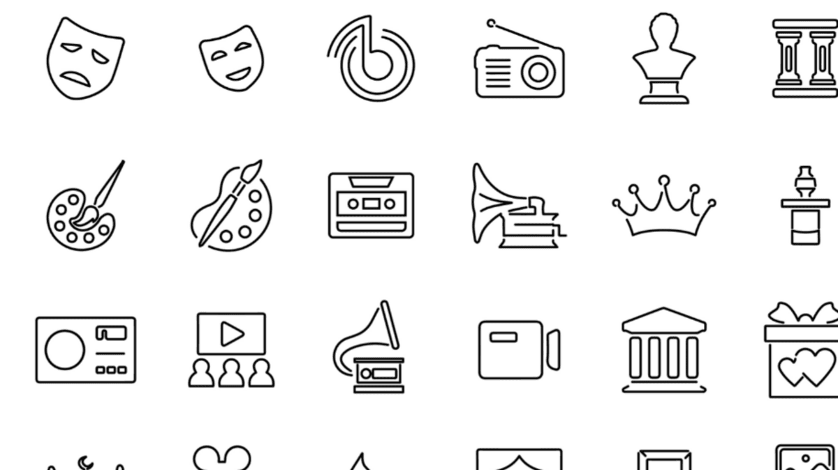gezeichnete Bilder von Theatermasken, Farbpalletten, Händen usw.. © AdobeStock