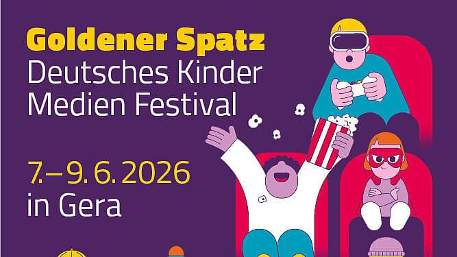 Grafik zum Kindermedienfestival Goldener Spatz 2026. © ©Deutsche Kindermedienstiftung Goldener Spatz