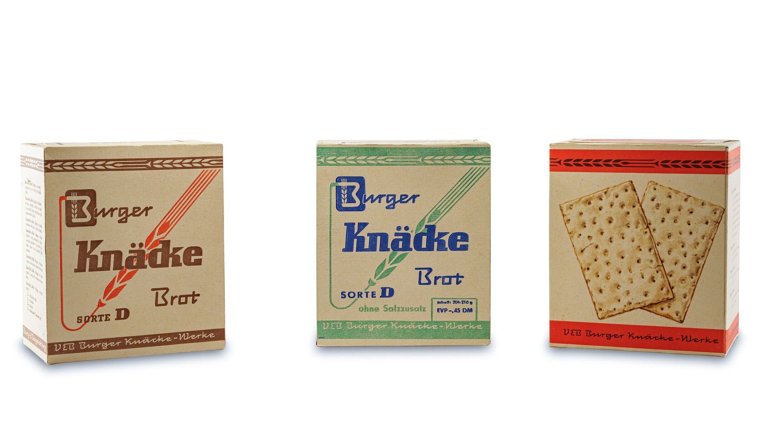 Paul Helmut Becker Verpackungen für den VEB Burger Knäcke-Werk, 1956/57. © Alexander Burzik