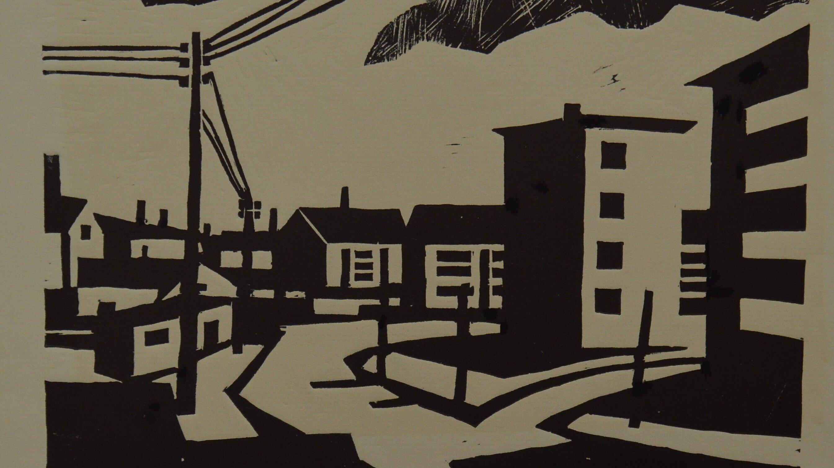 Christian Lüttich, Zyklus „Altes und neues Gera“, „Biblacher Haus“, 1962, Linolschnitt