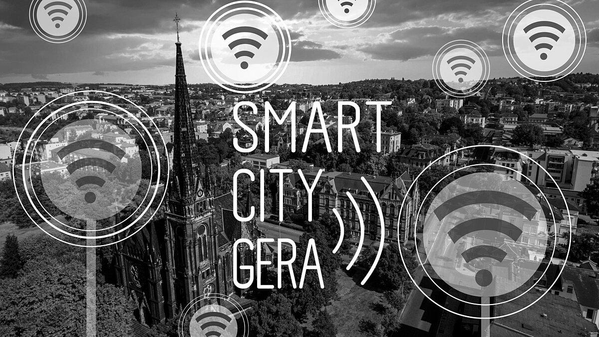 Ein Plakat, mit der Bildaufschrift "Smart City Gera". © Stadt Gera