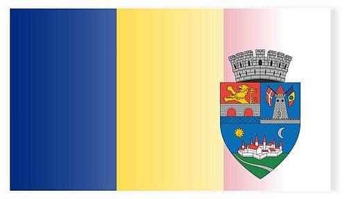 Wappen Timișoara auf Landesflagge.