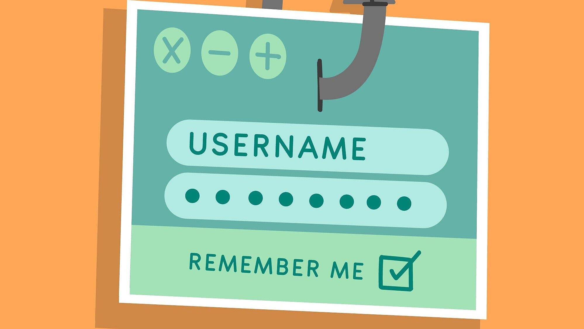 Oranger Hintergrund mit Schild an einem Schiffshaken mit typischer Passworteingabe. © Freepik