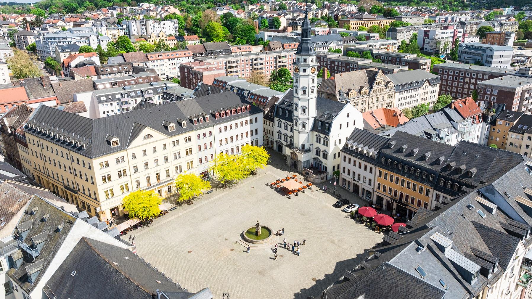 Eine Luftaufnahme vom Marktplatz.. © Stadt Gera