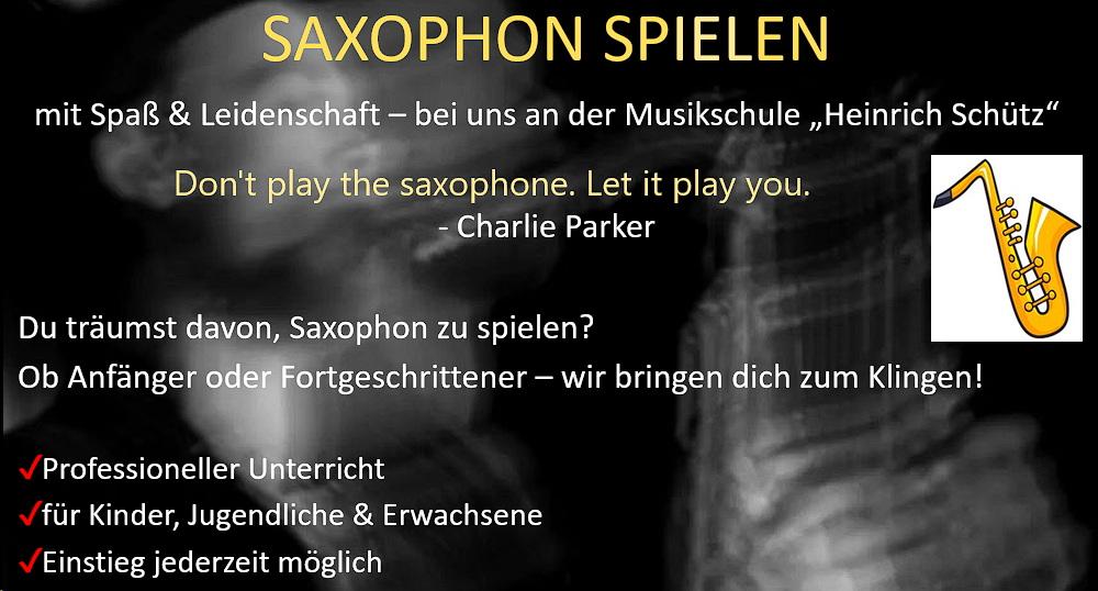 Ein Werbebanner für das Fach Saxophon in der Musikschule. © Stadt Gera / S. Sprotte
