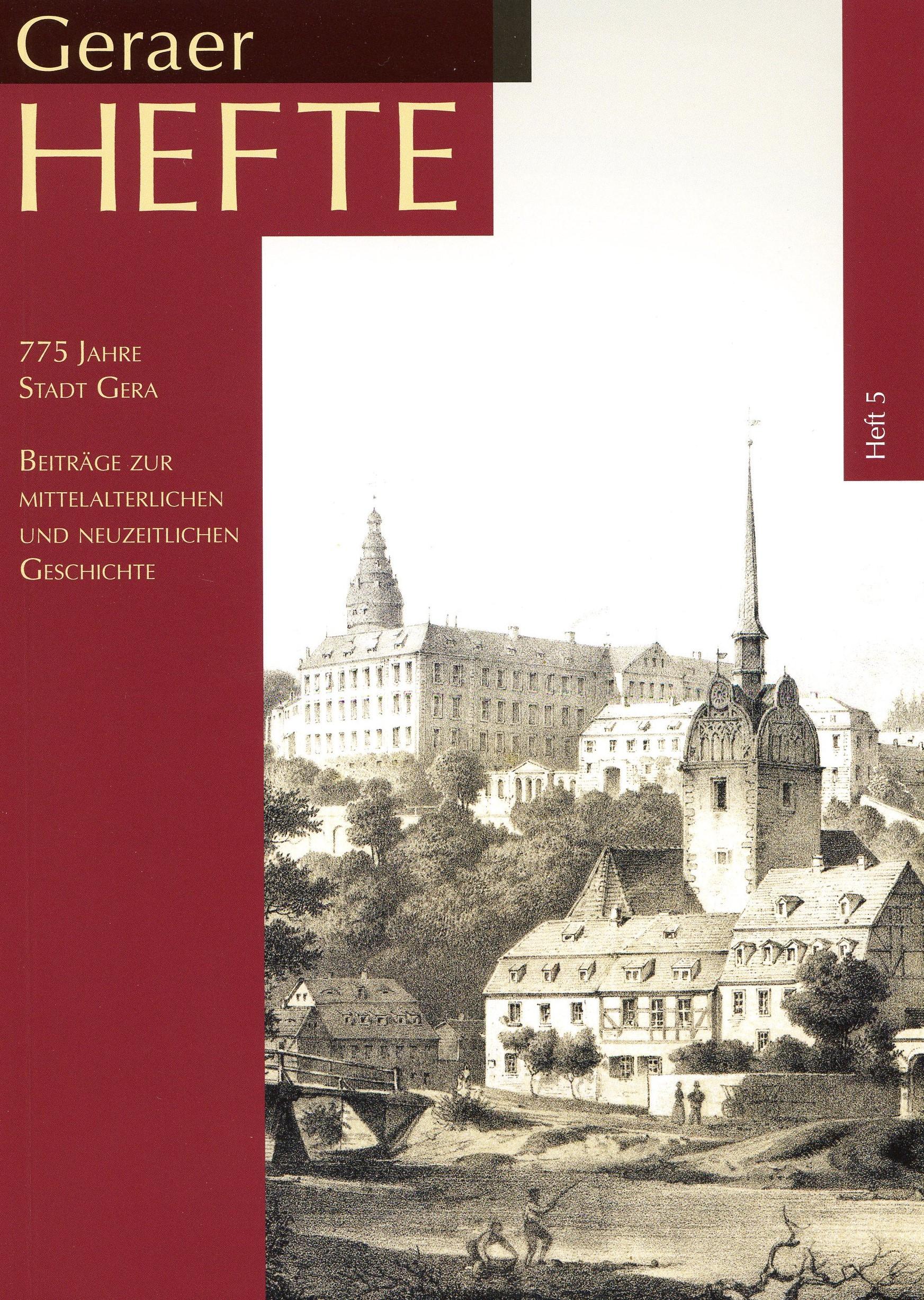 schwarzes, dunkelrotes Cover mit Schloss Osterstein in Gera-Untermhaus um 1850, Lithografie . © Stadt Gera / Stadtmuseum