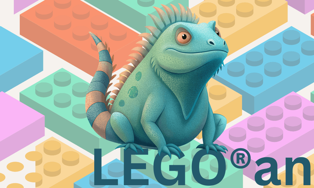 ein grünlicher Leguan sitzt auf mehrfarbigen Steinen