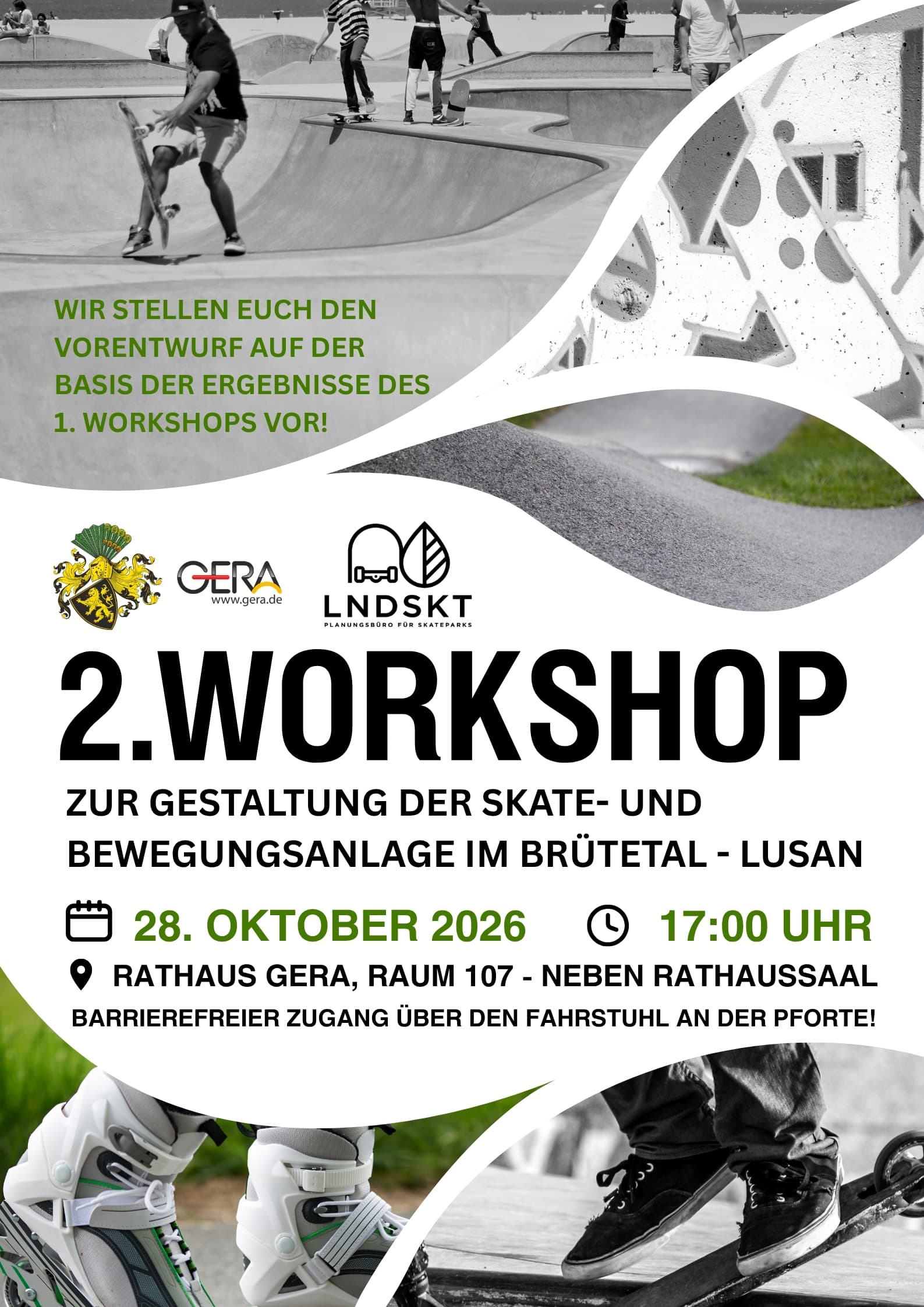 Flyer 2. Workshop Skate- und Bewegungsanlage im Brütetal - Lusan. © Stadt Gera/Heidi Tiesler