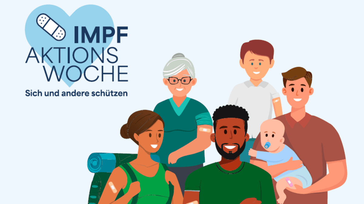 Grafik 5 Erwachsene und 1 Baby mit Pflastern auf dem Arm, wo sie vorher geimpft wurden. © Bundesministerium für Gesundheit