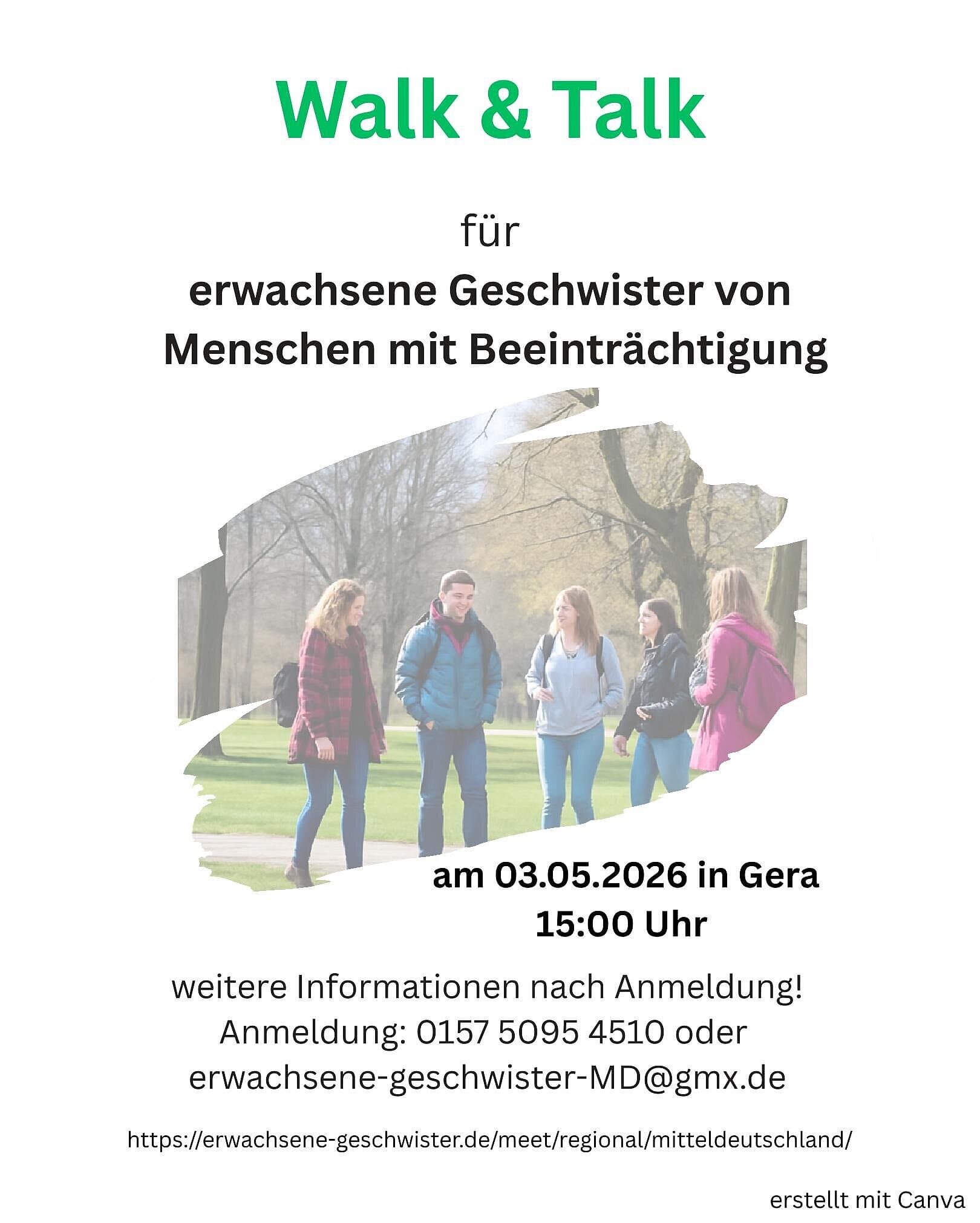 Flyer für Walk & Talk. © Selbsthilfegruppe "erwachsene Geschwister Mitteldeutschland"
