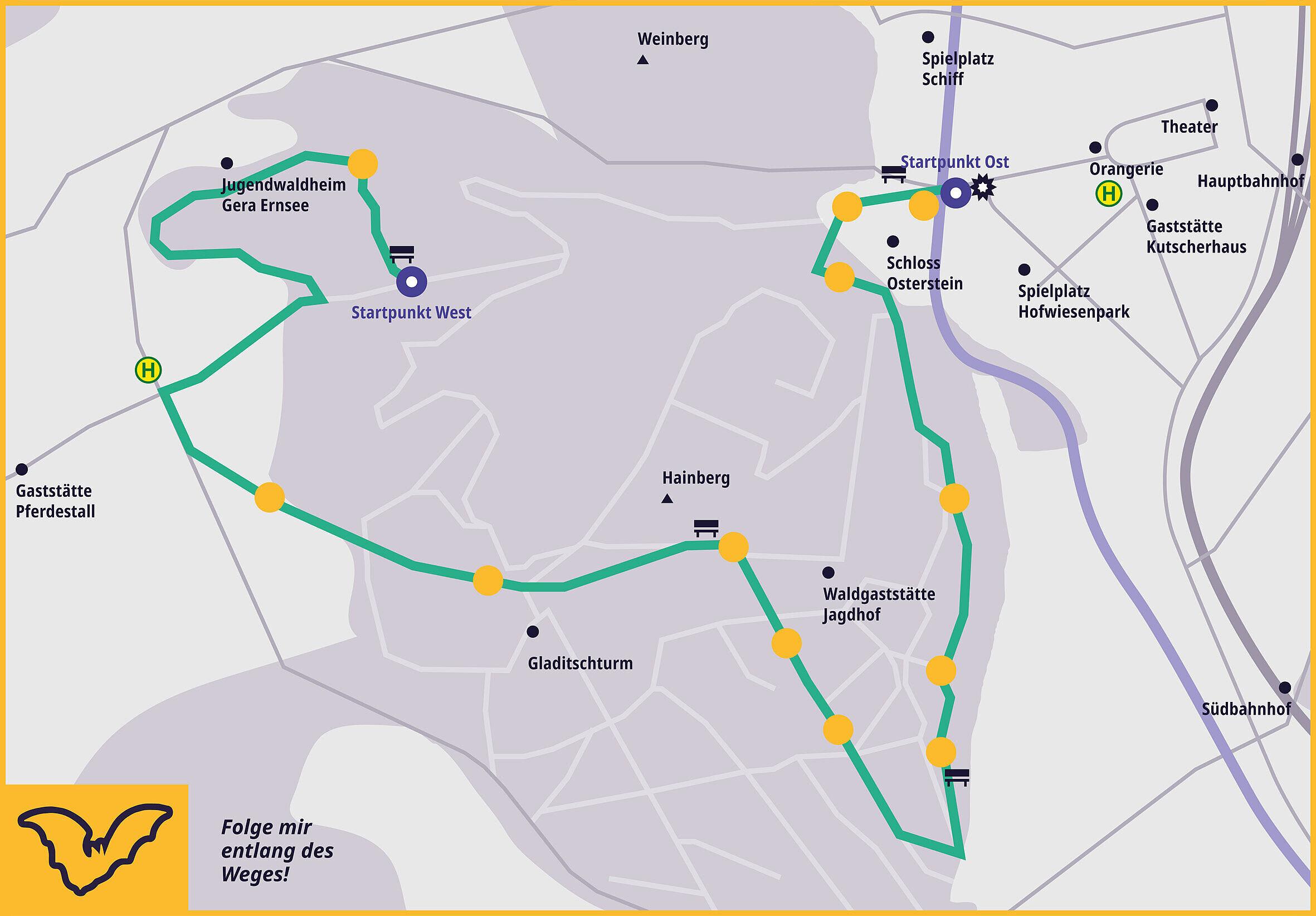 Übersichtskarte des Walderlebnispfad in Gera.