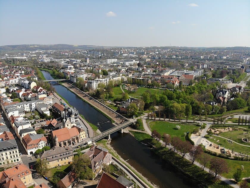 Eine Stadtansicht von Gera aus der Luft. © Stadt Gera