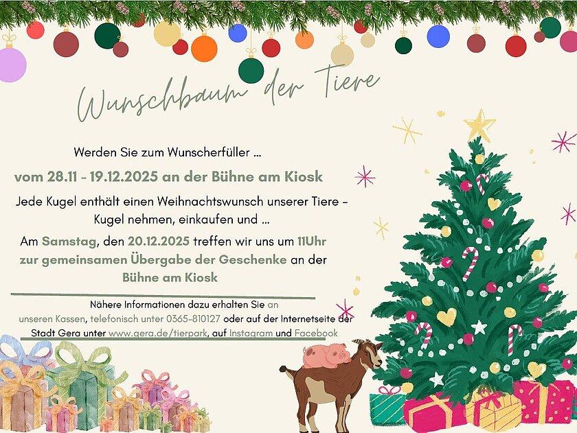 Ein Plakat mit Weihnachtsbaum, Geschenken und zwei Tieren. © Stadt Gera