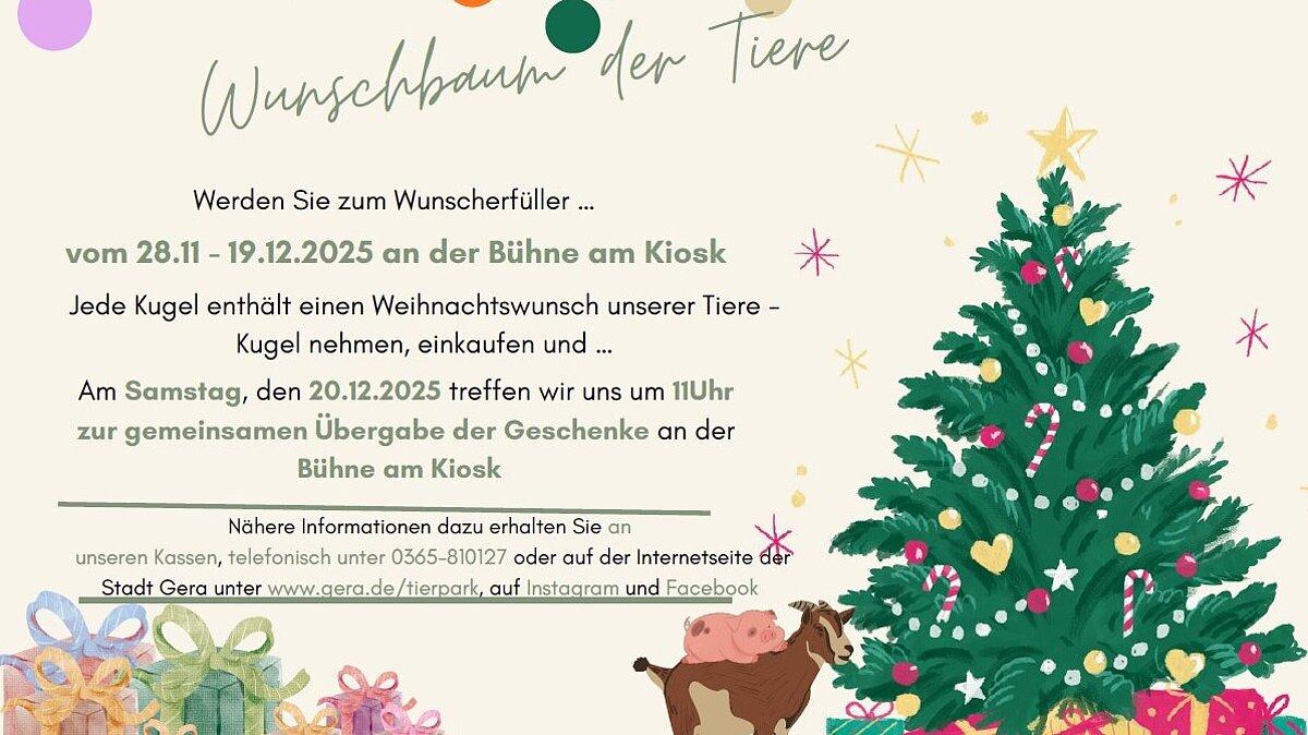 Ein Plakat mit Weihnachtsbaum, Geschenken und zwei Tieren. © Stadt Gera