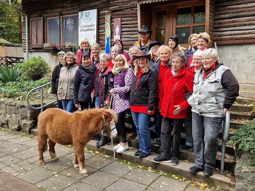 eine Gruppe von Menschen und ein Pony im Vordergrund. © Stadt Gera