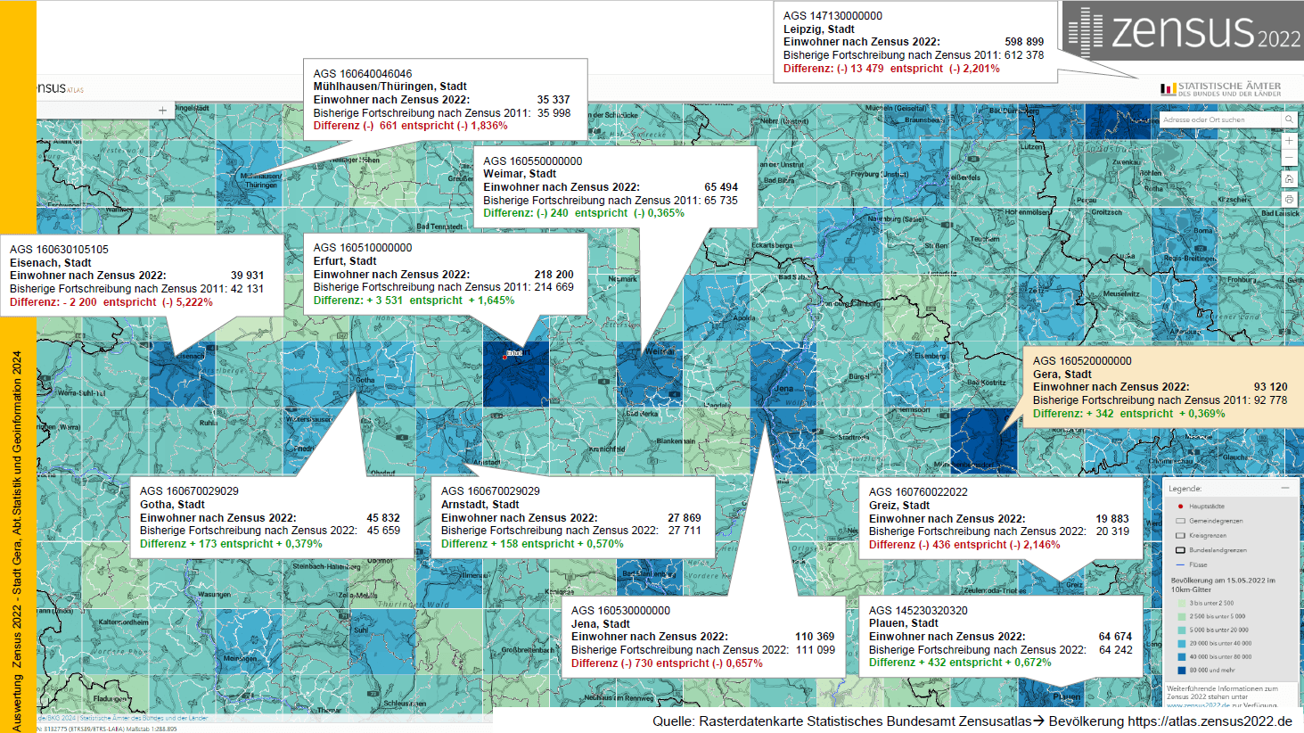 undefined. © Stadt Gera, Statistisches Bundesamt / Zensus 2022 / Rasterdatenkarte Zensusatlas. © Stadt Gera, Statistisches Bundesamt / Zensus 2022 / Rasterdatenkarte Zensusatlas