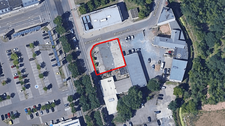 Luftbild eines unbebauten Grundstücks an der Reichsstraße in Gera. © Stadt Gera