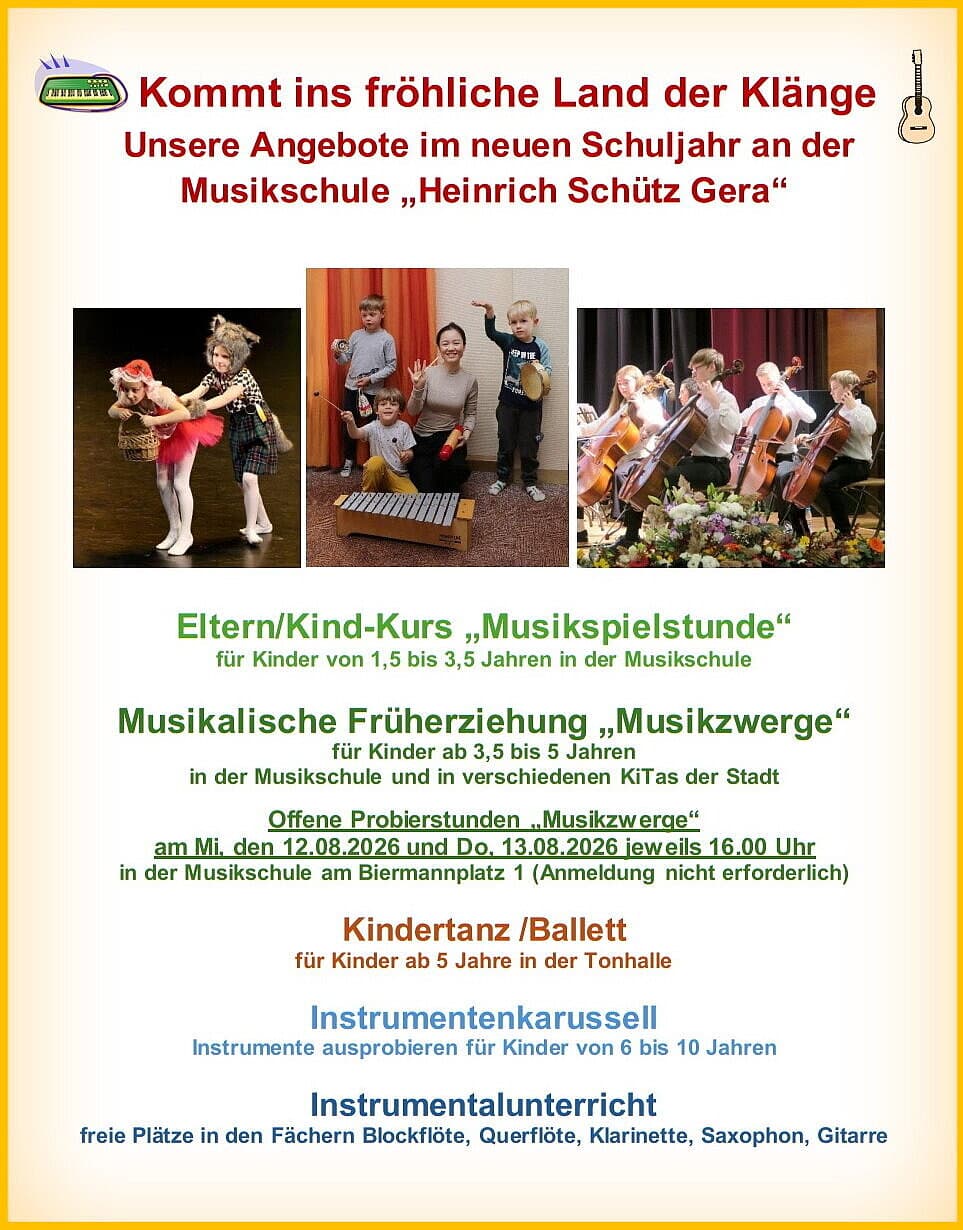 Werbung Früherziehung 2026. © Stadt Gera / Musikschule