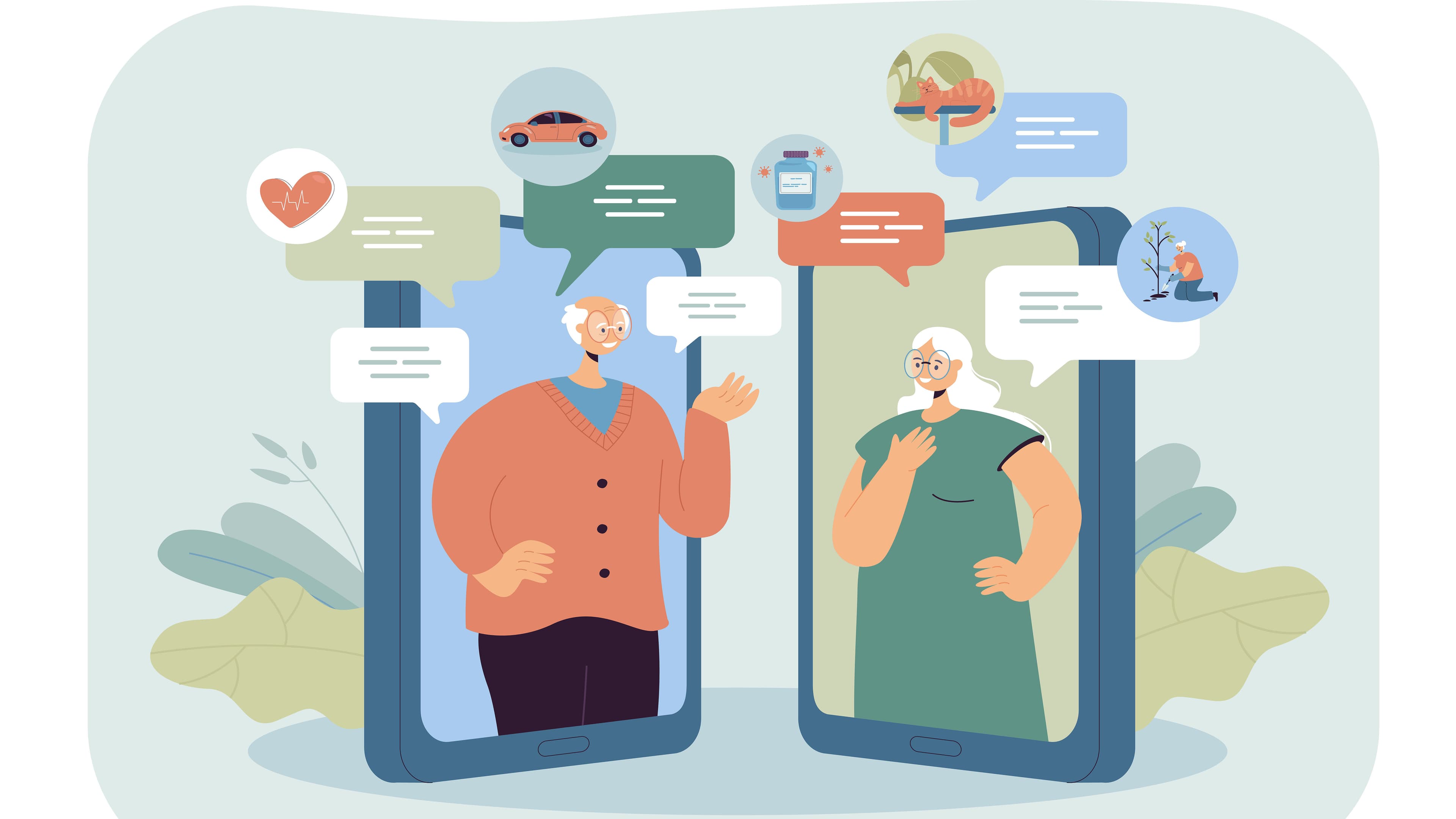 Zwei Personen stehen in zwei Handy und tauschen sich so über Alltagsthemen aus.. © Magnific.com