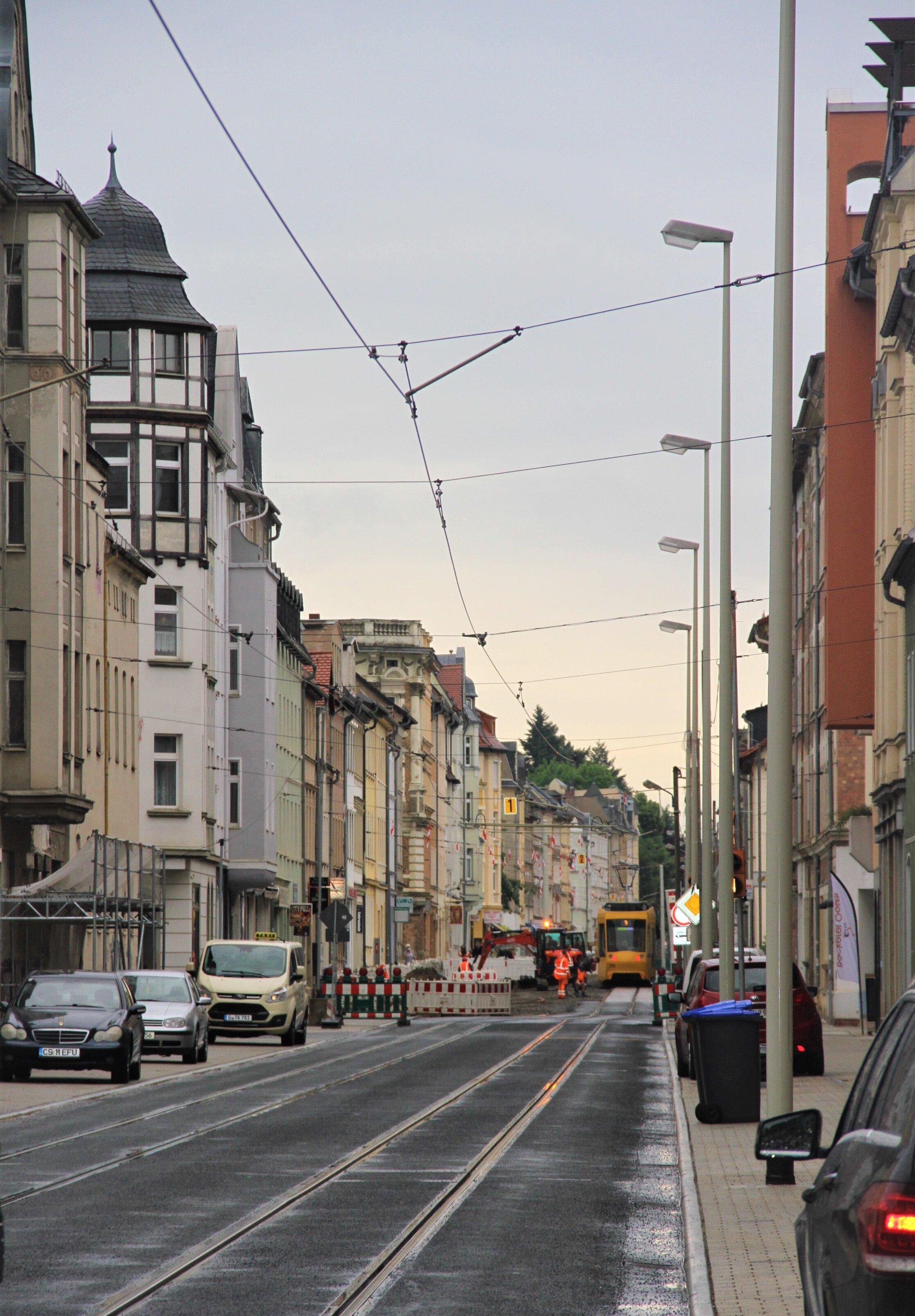 Wiesestraße mit Baustelle. © Stadt Gera