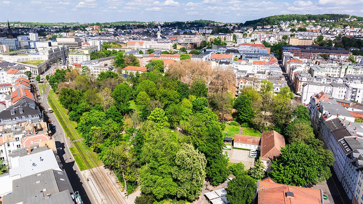 Eine Luftaufnahme von einem Park. © Stadt Gera