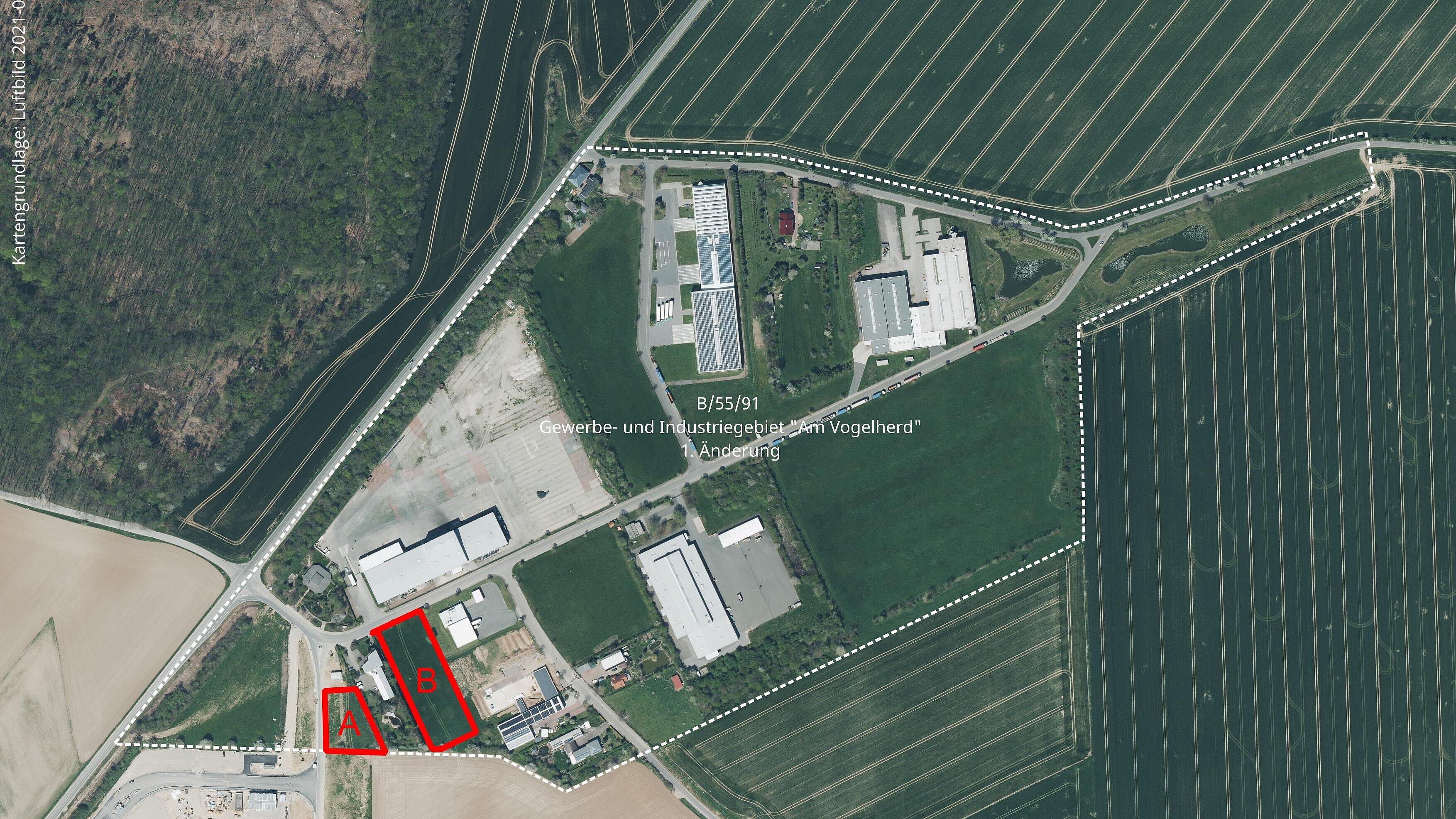 Lage der Gewerbeflächen im Gewerbegebiet "Am Vogelherd". © GDI-Th