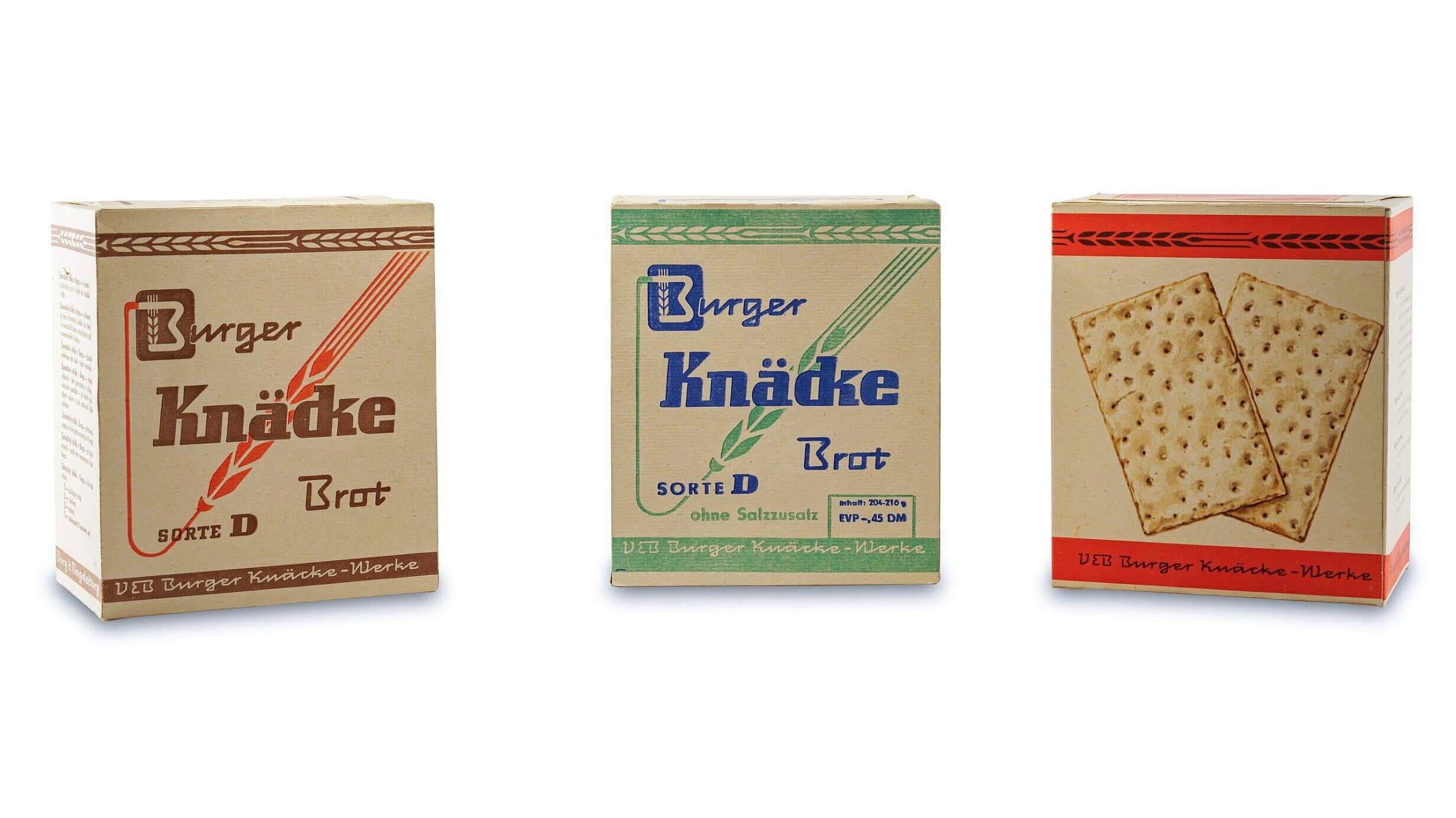 Paul Helmut Becker Verpackungen für den VEB Burger Knäcke-Werk, 1956/57. © Alexander Burzik