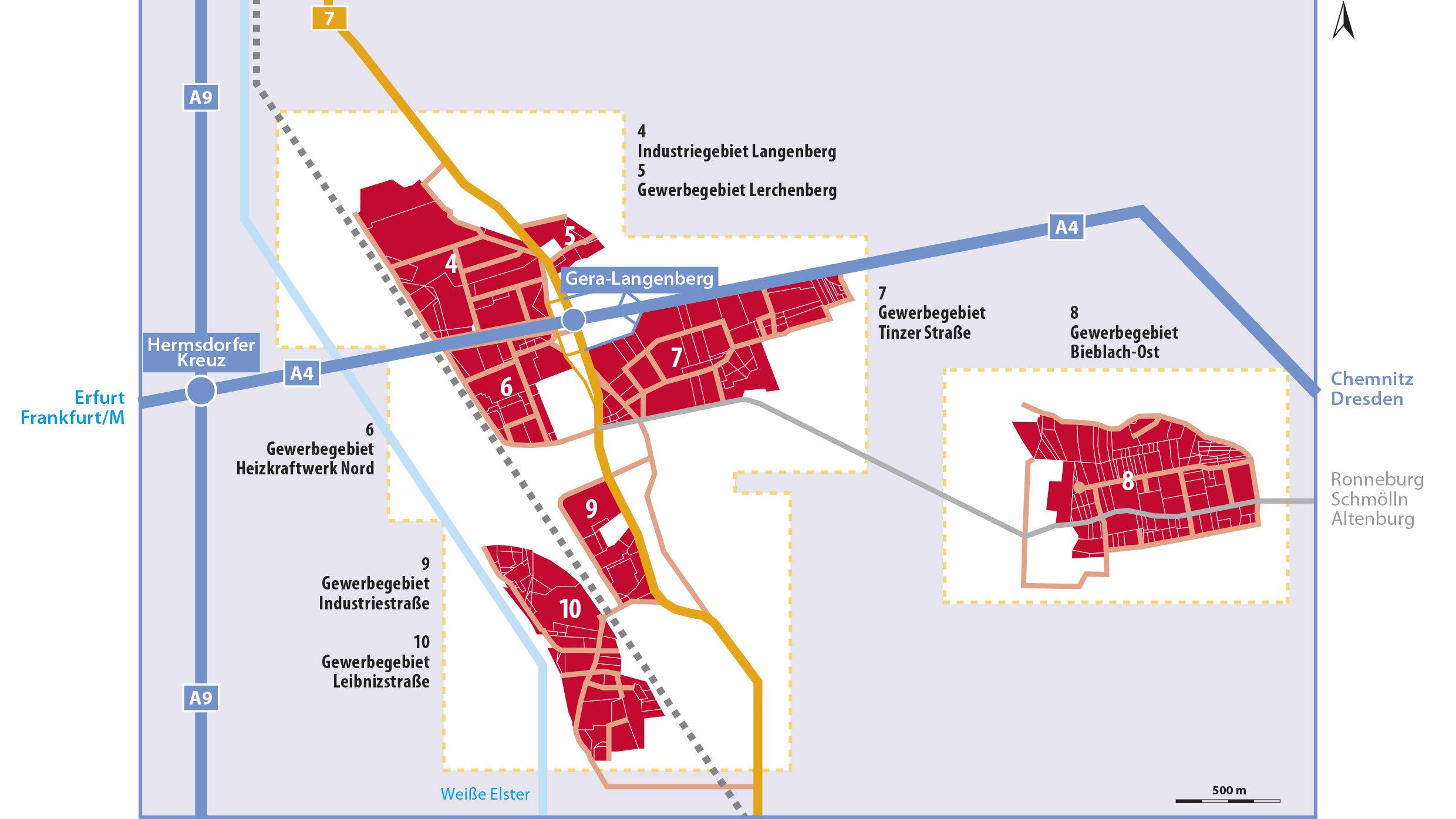Karte der Industriegebiete Langenbergs