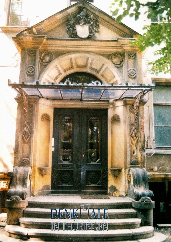 Rückseite der Publikation mit repräsentativen Haupteingang der Villa Münch. © Stadt Gera